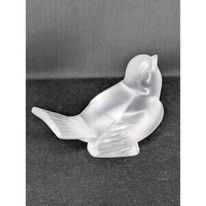 Lalique "Moineau Moqueur" Art Deco Satin Crystal Bird Signed Sculpture Figurine